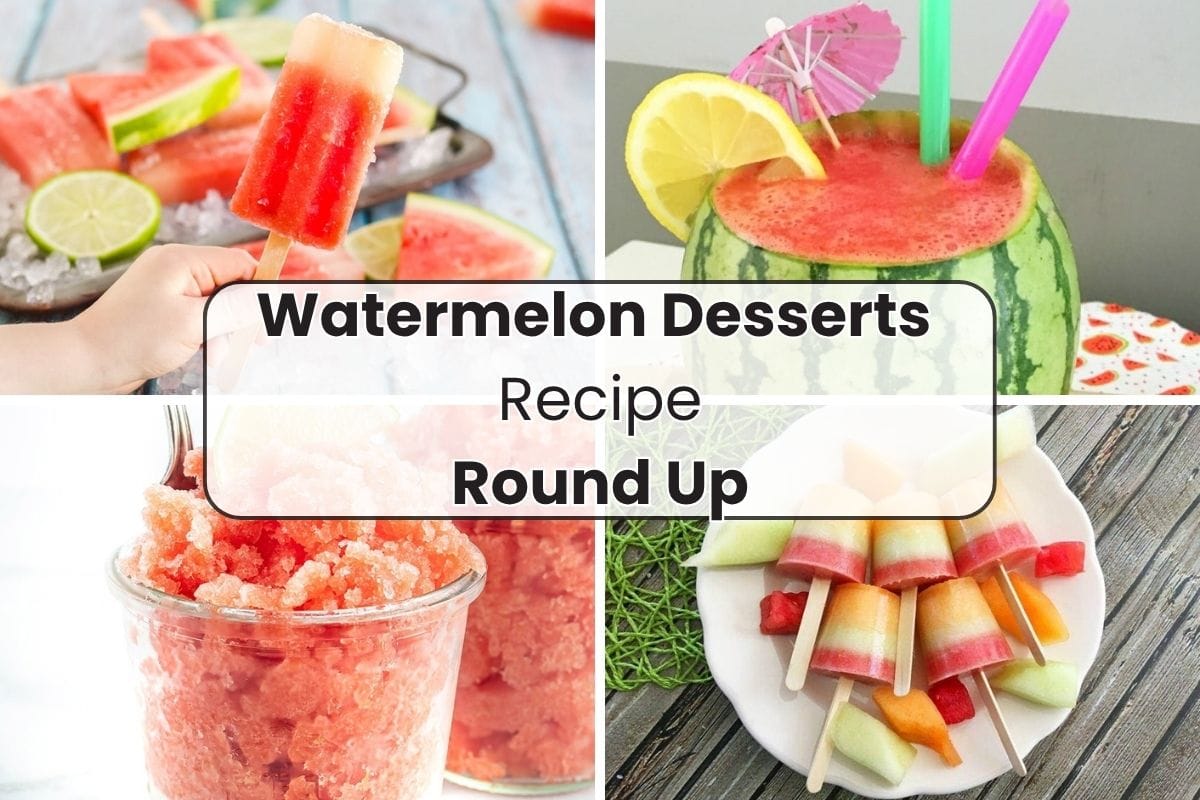 4 watermelon desserts in a collage