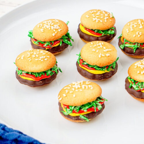 Mini burger cookies on a plate