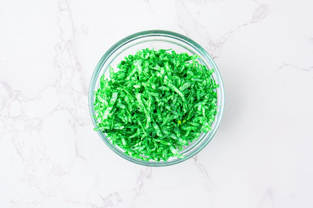 green colored coconut shreds