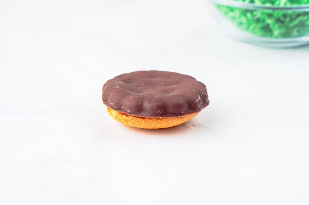 mint fudge cookie on a nilla wafer