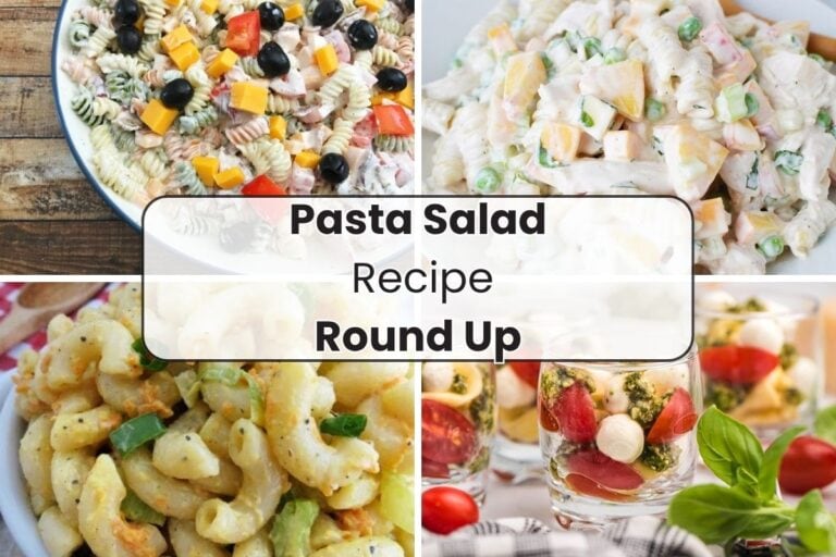 4 pasta salads in a collage