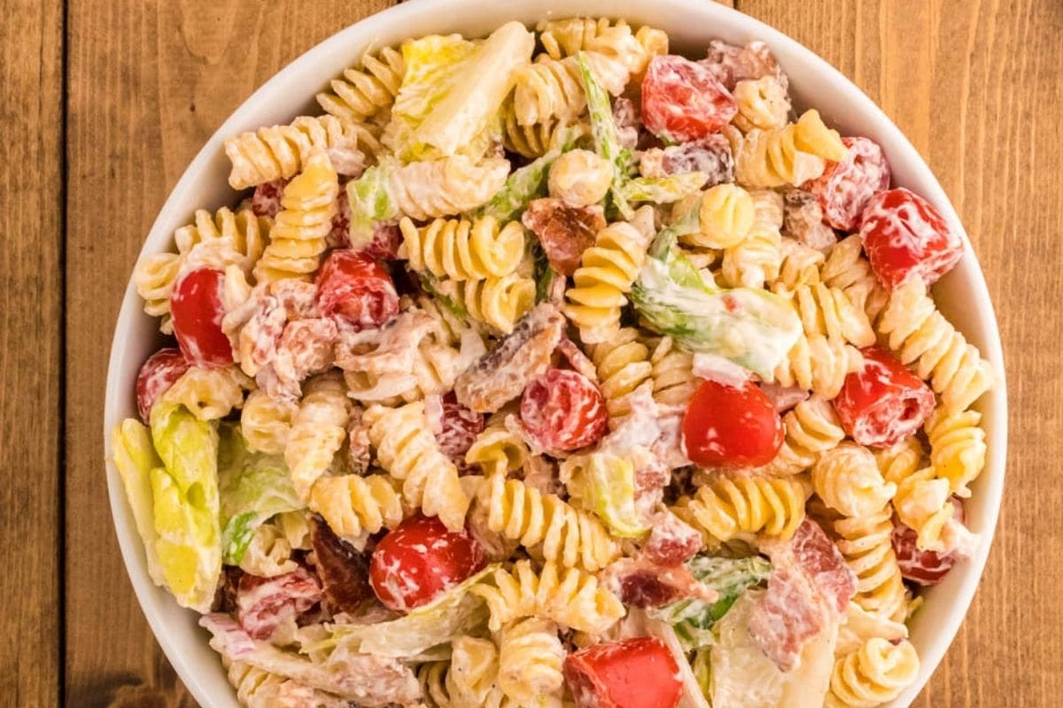 BLT pasta salad in big bowl