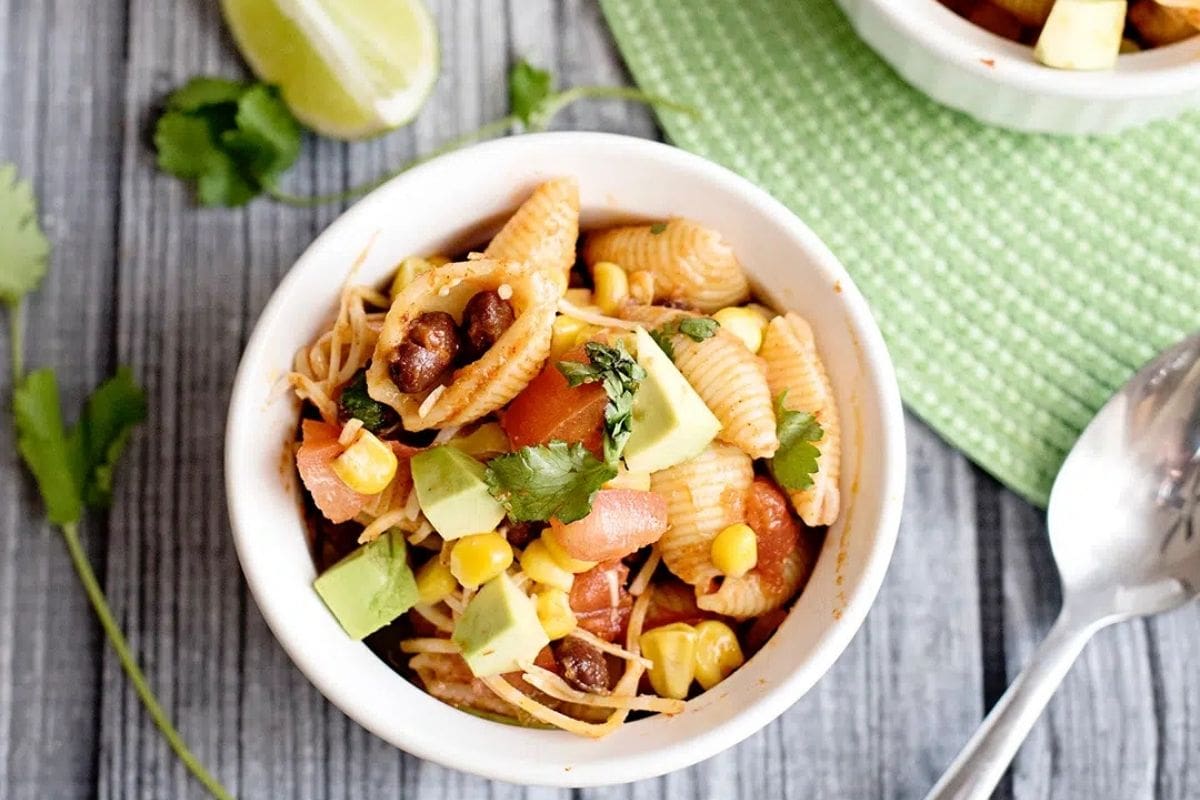 Mexican pasta salad in a bowl