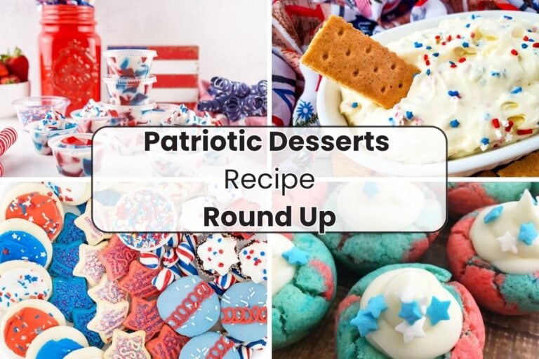 red, white, and blue desserts in a collage