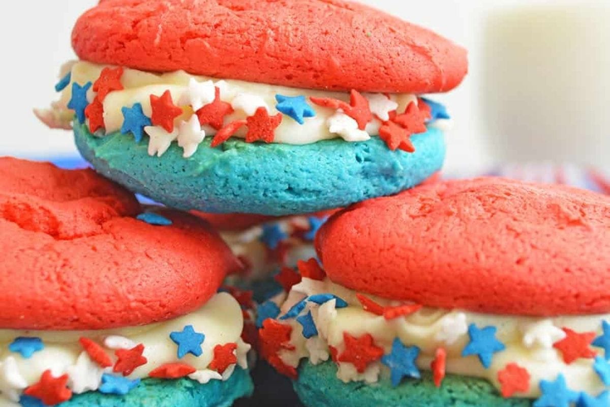 red, white, and blue whoopie pies