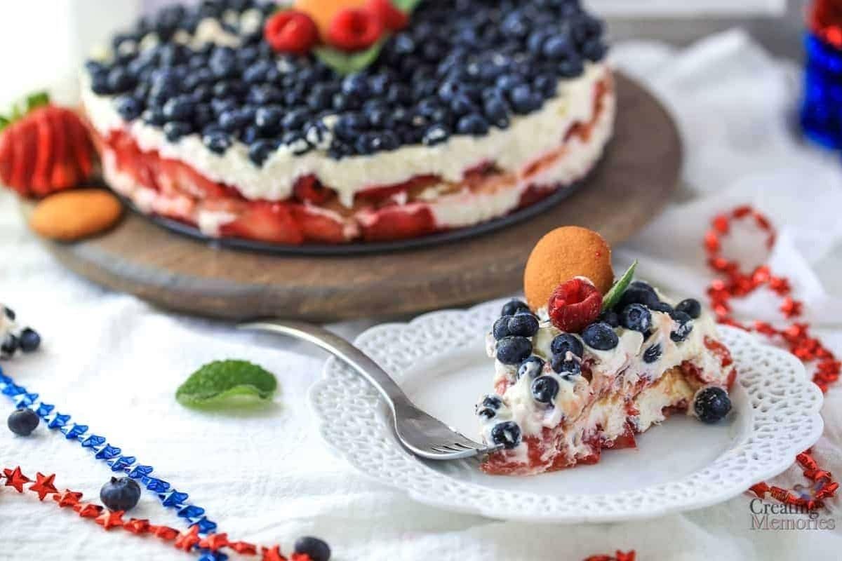 slice of berry cheesecake on a plate