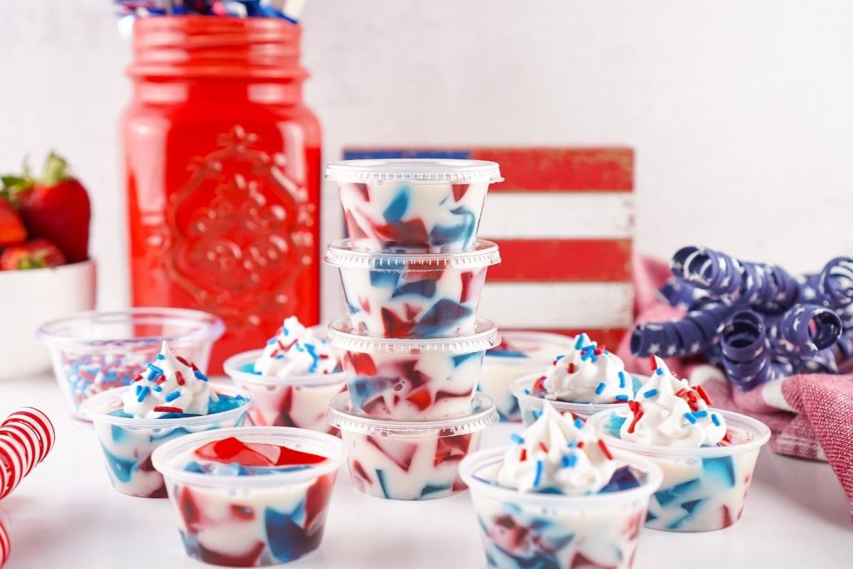 cups of red, white, and blue gelatin