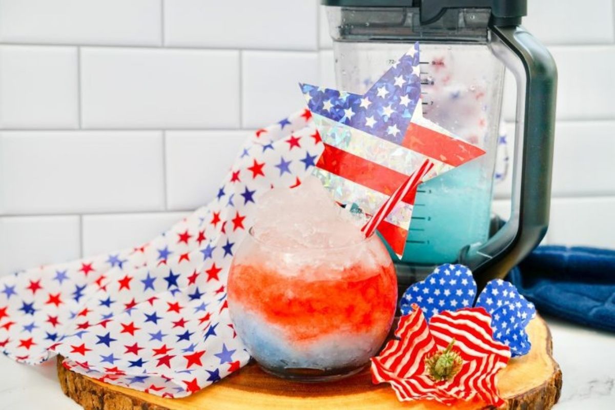 red, white, and blue layered slushie