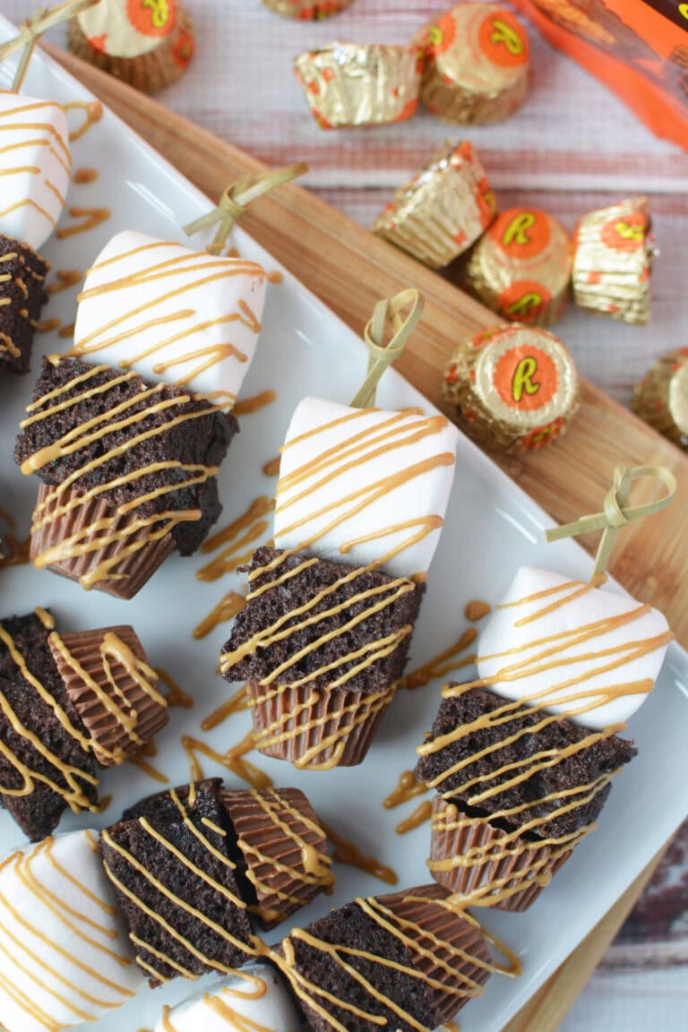 chocolate cake peanut butter cup kabobs
