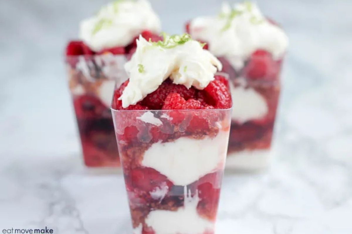 raspberry lime dessert in shooter glasses