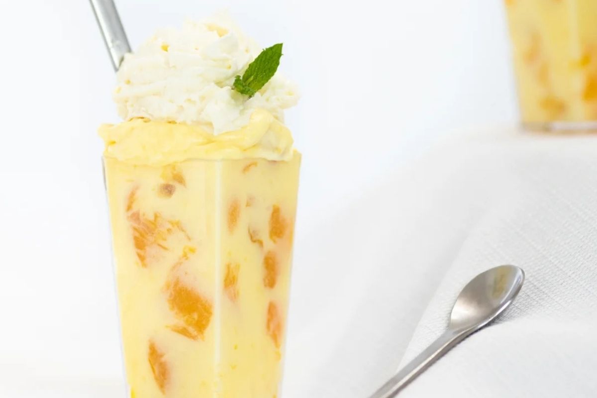 peach dessert in a shooter glass