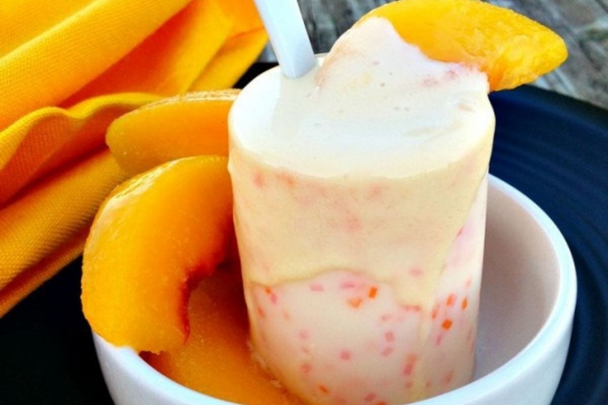 peach milkshake in a peach shot cup