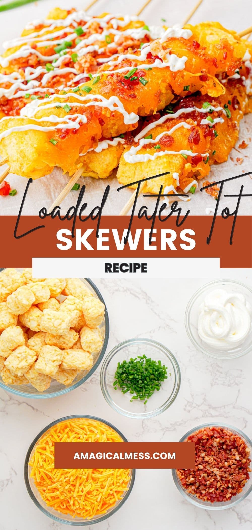 Loaded tater tots and bowls of ingredients