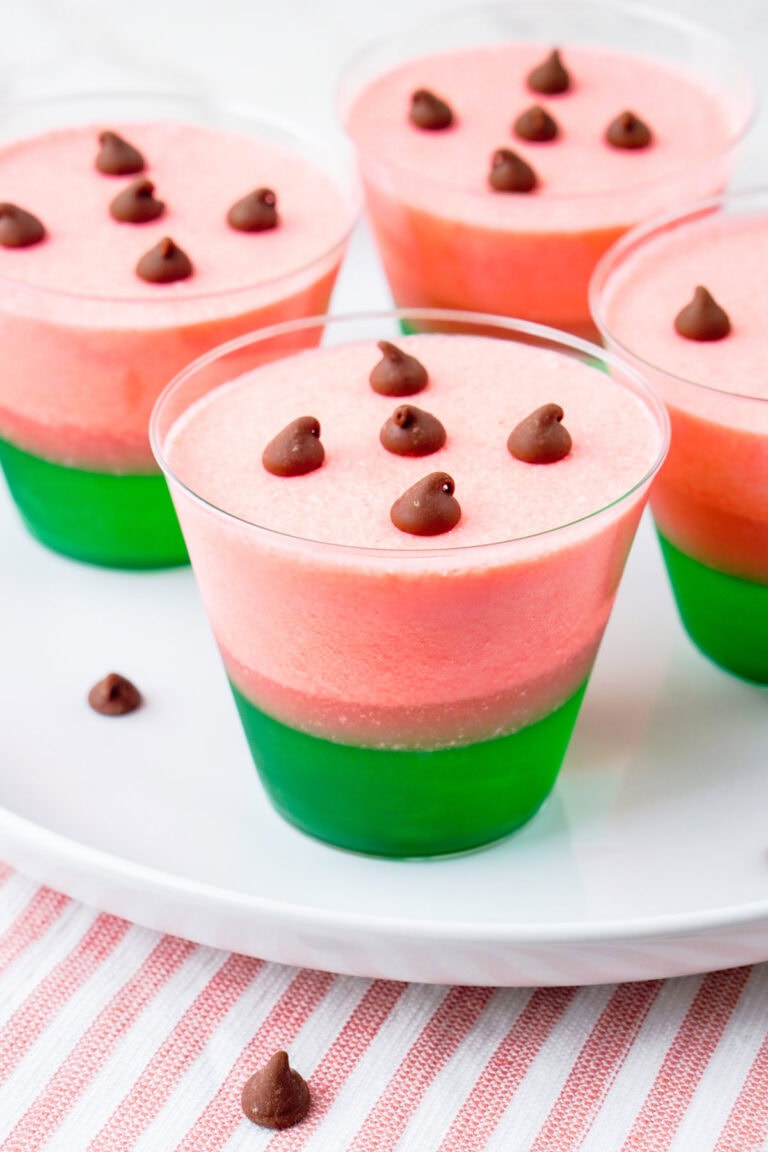 Layered gelatin cups to look like watermelon