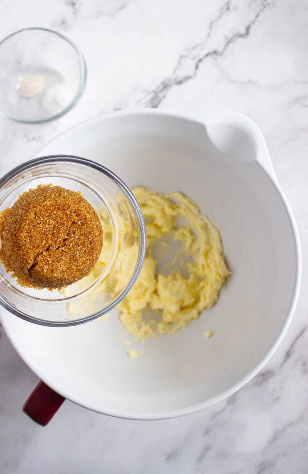 brown sugar going into cookie dough