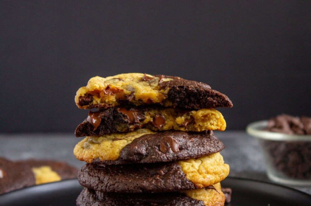 brookies cookies stacked on a plate
