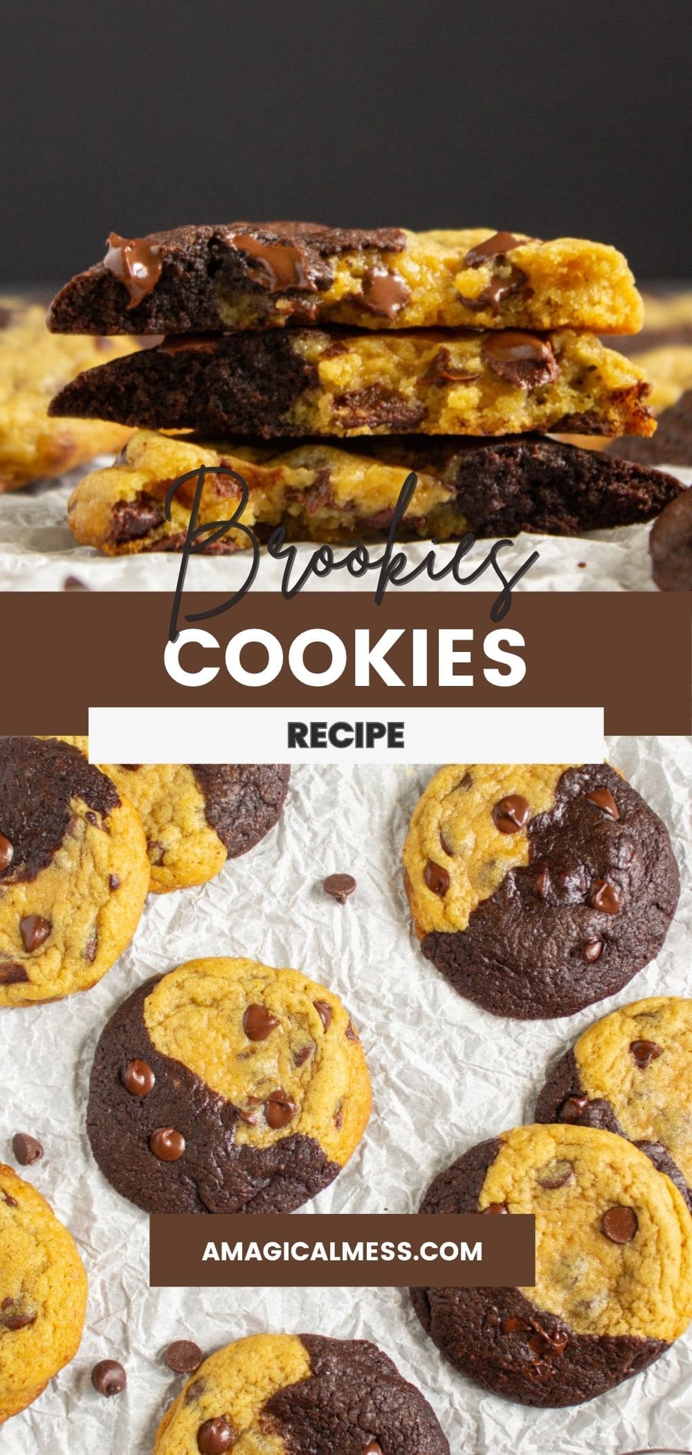 Brownie and chocolate chip cookie mashup cookies on a table