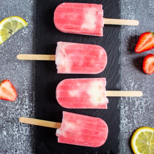 Strawberry lemon pops on a tray