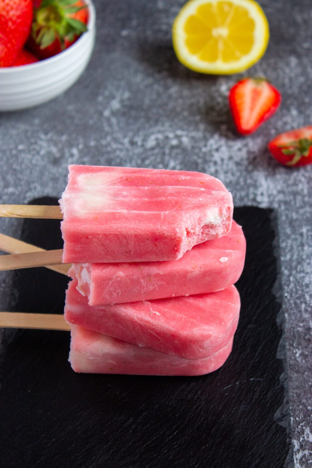 Stacked strawberry lemon yogurt pops
