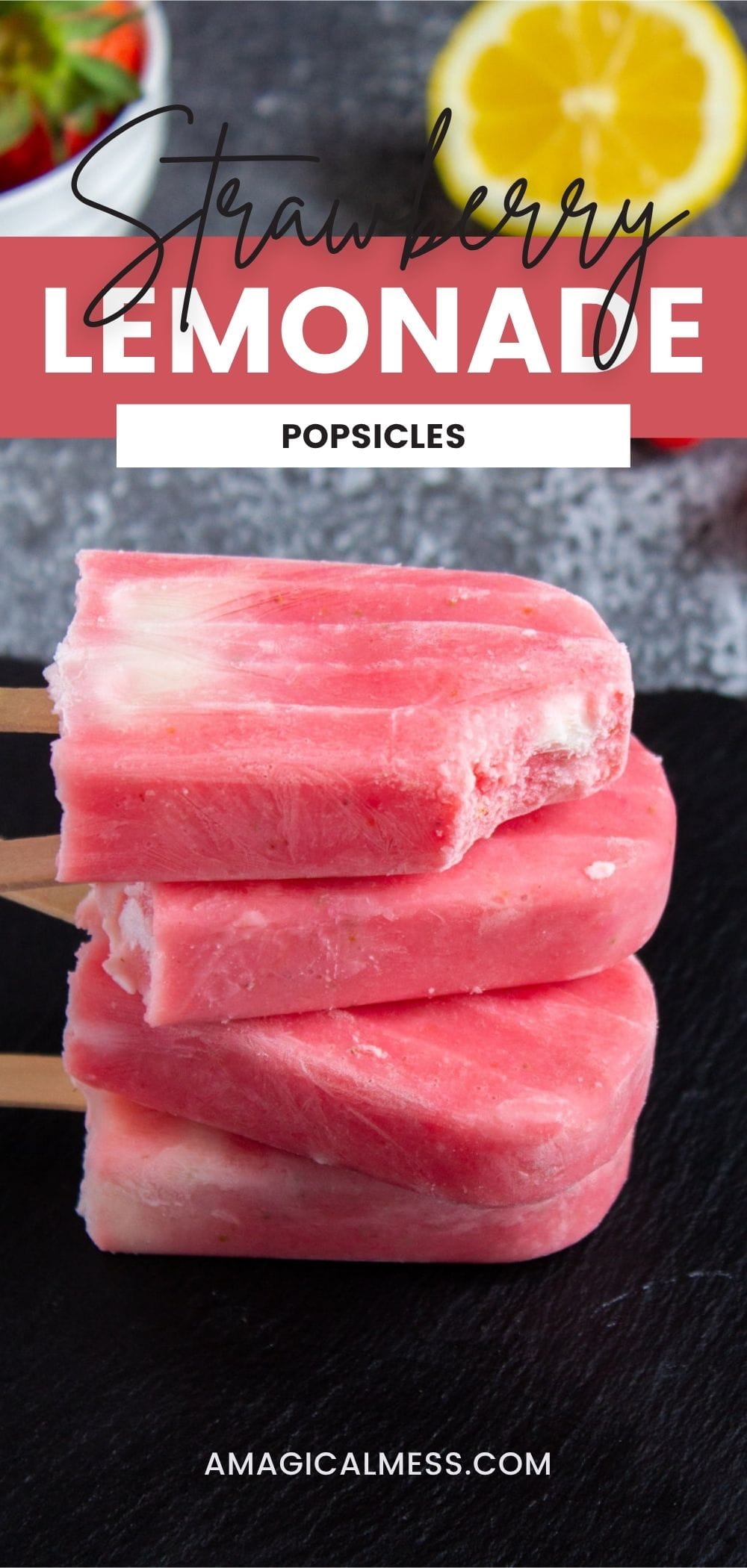 Stacked strawberry lemonade popsicles